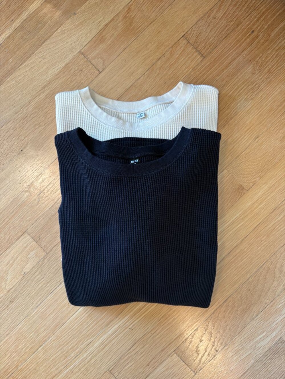 Two (2) Uniqlo Long Sleeve Thermals - Black and Cream